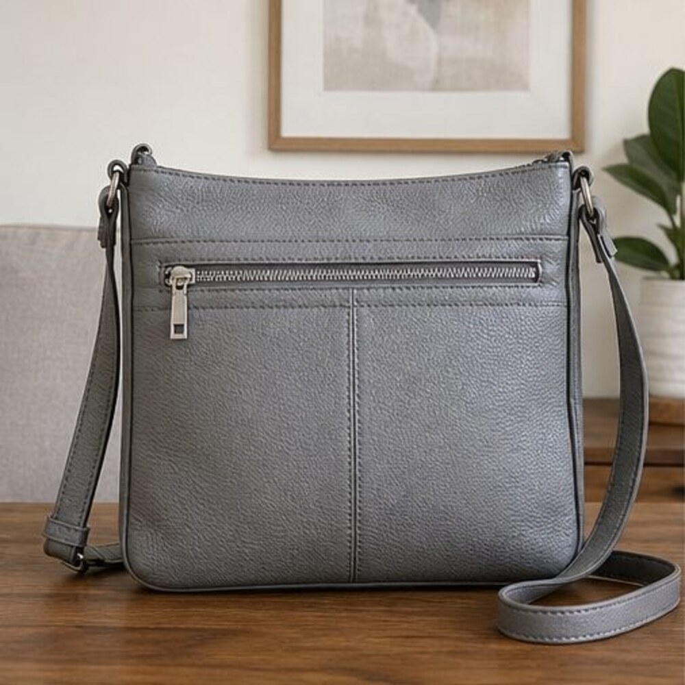 Gray Pebbled Crossbody Bag